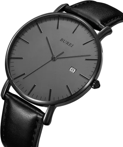 Miniatura 2 de BUREI - Reloj de pulsera analógico para hombre con fecha y correa de piel