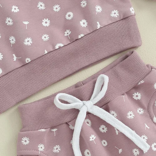 Miniatura 11 de Mandizy Conjunto de ropa de bebé niña otoño 3 6 9 12 18 24 meses sudadera de manga larga y pantalones con estampado floral y diadema