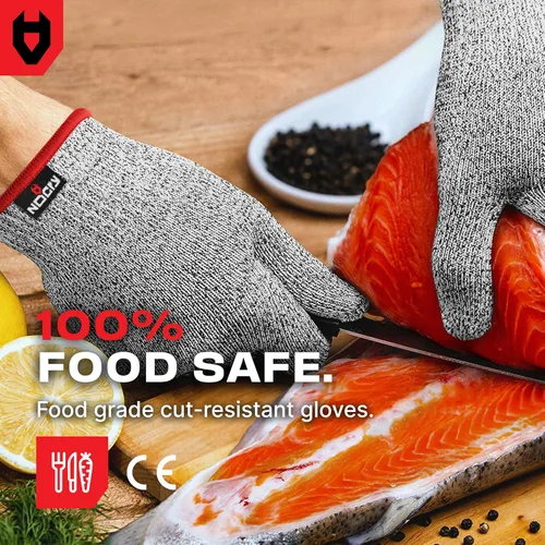 Miniatura 7 de Guantes de resistente al corte Nocry, Protección de Alto Rendimiento Nivel 5, grado de Alimentos. ¡EBook gratuito incluido!, M, Gris Original (gris)