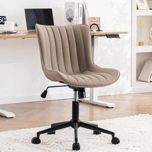 Miniatura 25 de YOUNIKE Silla ergonómica de escritorio para oficina en casa con ruedas, cómoda silla cruzada sin brazos con respaldo ajustable, moderna silla Marrón