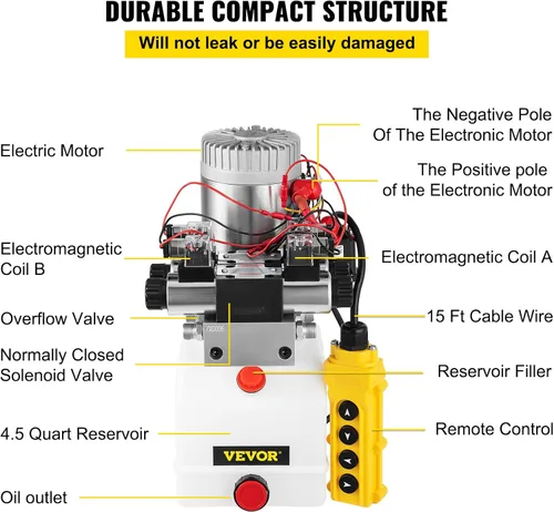 Miniatura 5 de VEVOR Bomba Hidráulica de Doble Efecto, Unidad de Potencia Hidráulica de 4 Vías, Paquete de Potencia Hidráulica de Doble Solenoide, Bomba