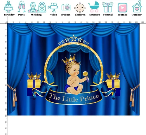 Miniatura 3 de Telón de fondo blanco para baby shower de 7 x 5 pies, para decoración de baby shower, decoración de fondo azul real, corona dorada, fondo de P8007