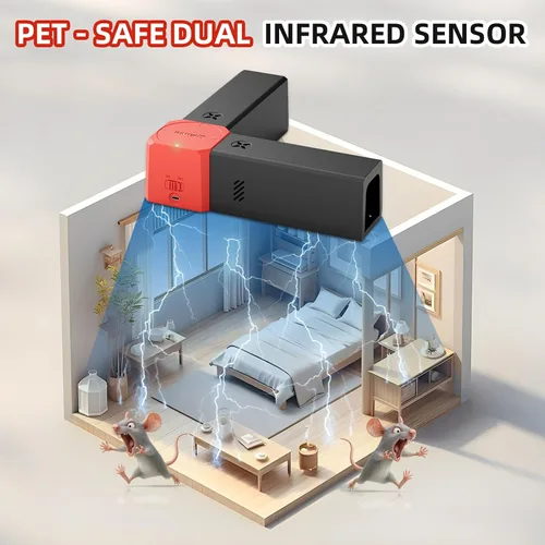 Miniatura 7 de Trampa eléctrica para ratones para ratones, trampas para ratas en interiores para hogares con doble canal, exterminador de ratones con alto voltaje