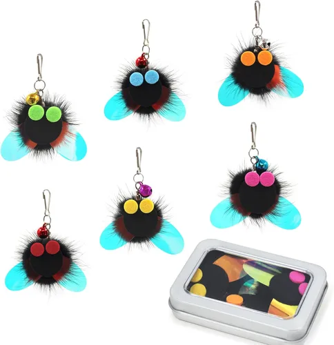SONGWAY Recambios de varita de juguete para gatos, 6 piezas de repuesto de juguetes para gatos peludos en forma de insecto, juguetes interactivos