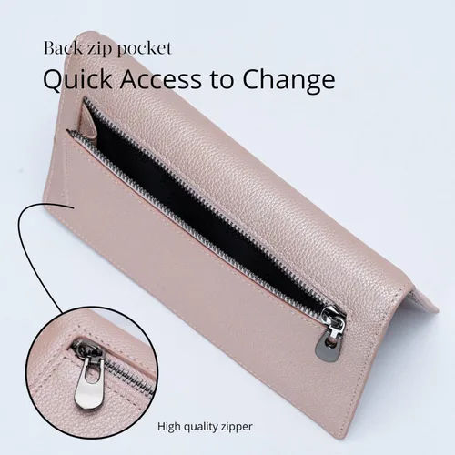 Miniatura 5 de Bveyzi Billeteras de cuero ultrafino con bloqueo RFID para tarjetas de crédito, billetera plegable para mujer, Oro Rosa, Cartera Rfid
