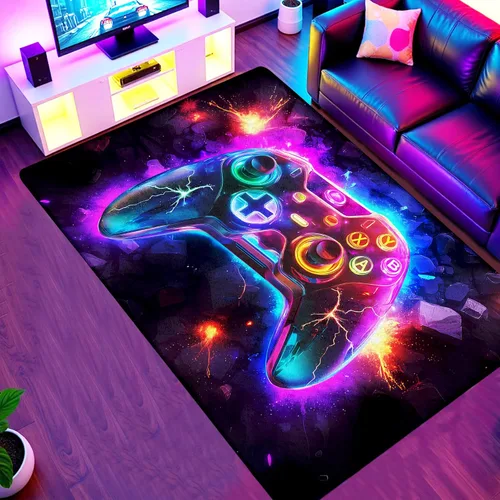 Miniatura 4 de Alfombra de área de juegos neón de 3 x 5 pies para habitación de niños, alfombra colorida de control de juegos para decoración de habitación