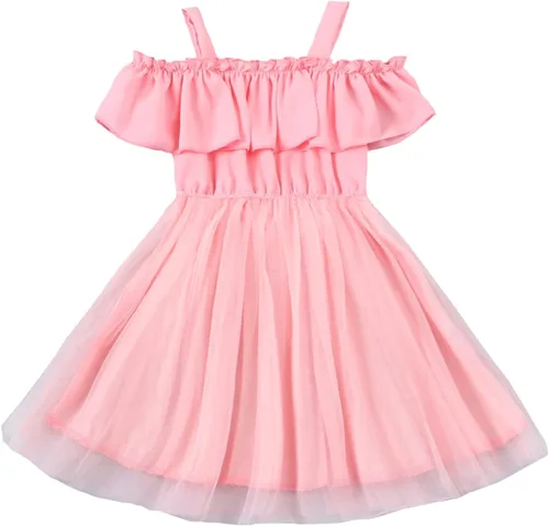 VINUOKER Vestido de fiesta de princesa para niñas pequeñas, vestido de primavera y verano, vestido de verano con hombros descubiertos, vestido de