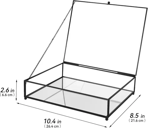 Miniatura 2 de REDHUGO Cajas grandes de vidrio para exhibición hechas a mano, parte inferior con espejo, caja de joyería de cristal con tapa, para libros, fotos