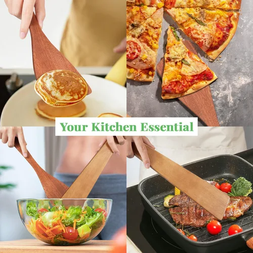 Miniatura 6 de 3 espátulas de madera, juego de espátulas planas de mango largo de 12 pulgadas para sartenes antiadherentes, cucharas de madera multiusos