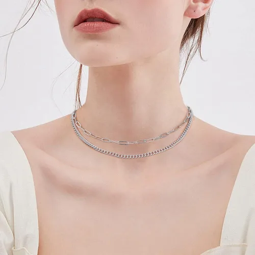 Miniatura 3 de Collares con iniciales M MOOHAM en capas, para mujer, chapados en oro de 14 quilates, con cadena de eslabones