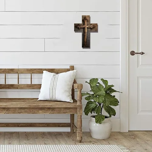 Miniatura 3 de JIBEVEYYI -Cruz de madera, decoración de pared cruzada, cruces decorativas para la pared, cruz religiosa decoración del hogar, cruz de pared