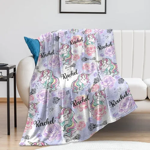 Miniatura 5 de Artsadd Manta de bebé personalizada para niños y niñas con nombre, manta personalizada con nombre de bebé con patrón de unicornio, manta