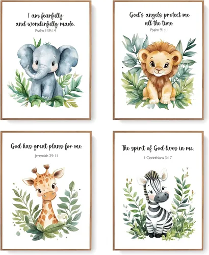 Miniatura 9 de LARTSFRO Decoración de pared de la Biblia de animales para niños, elefantes, leones, jirafas, cebras, decoración bohemia para guardería, dormitorio