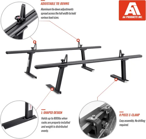 Miniatura 4 de Modelo APX2502-BLK - Escalera de aluminio para camioneta de perfil bajo con topes de carga