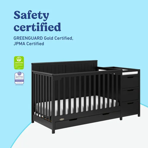 Miniatura 8 de Graco Hadley cuna convertible 5 en 1 y cambiador (negro) – Certificado GREENGUARD Gold, se adapta a colchón de cuna estándar, se convierte en cama