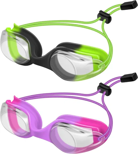 Gafas de natación para niños, paquete de 2 gafas de natación de protección completa, sin fugas, antivaho para niños de 3 a 14 años Verde y Púrpura