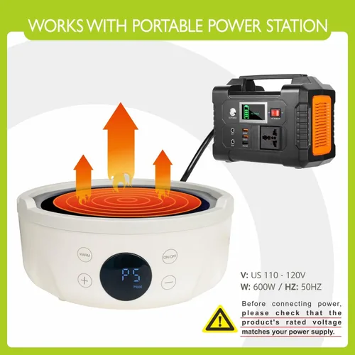 Miniatura 7 de Mini placa eléctrica pequeña – 600 W, 9 niveles de calor, mini placa eléctrica eléctrica, tamaño perfecto para olla Moka, hacer té y más, adecuado