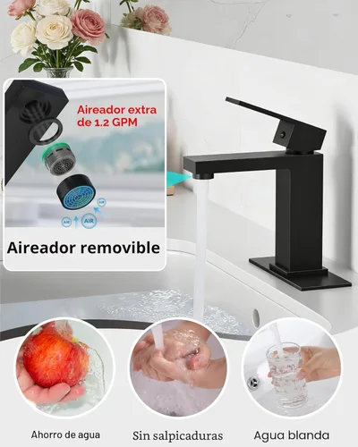 Miniatura 5 de Grifos de Baño Midanya 1 Agujero, Grifo de Fregadero de Acero Inoxidable de Una Manija, Grifos de Tocador Modernos con Placa de Cubierta, Mangueras