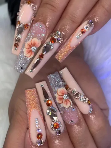 Miniatura 2 de Abalorios de uñas de flores en 3D de acrílico otoño, hechos a mano con polvo acrílico - Kit de 24 piezas de flores, diamantes de imitación