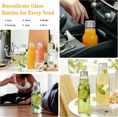 Miniatura 5 de Botellas de agua de vidrio con tapas, botellas de jugo de vidrio de 16 onzas, vasos resellables, tarros de vidrio transparente para almacenamiento