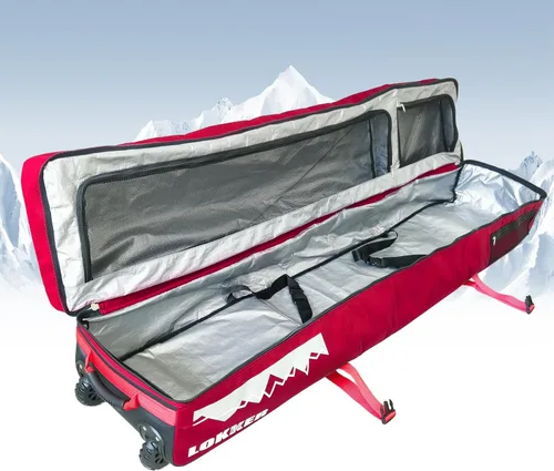 Miniatura 6 de D900 - Bolsa acolchada de snowboard con ruedas para viajes aéreos, impermeable de 71 pulgadas, gran capacidad para esquís/tablas de snowboard, Rojo