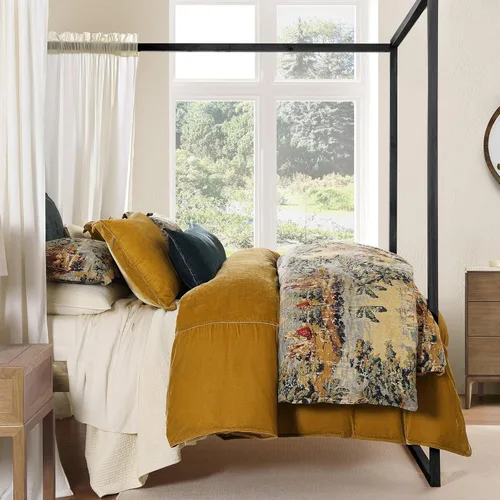 Miniatura 18 de HiEnd Accents Dalia - Juego de edredón de lino de 3 piezas, tamaño King, juego de ropa de cama floral azul claro, estampado botánico de flores