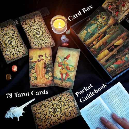 Miniatura 2 de Juego de cartas de tarot para principiantes con libro guía, significados sobre ellos, PVC impermeable, incluye soporte para tarjetas, tapete