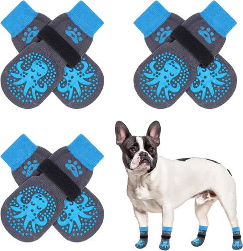 Miniatura 11 de SCENEREAL 6 piezas de calcetines antideslizantes para perros para prevenir lamido de patas para pavimento caliente/frío, calcetines de agarre