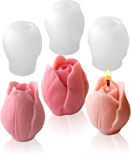 Miniatura 8 de 3 moldes de silicona de flores de tulipán 3D de resina floral para velas de jabón, molde de flores de fondant de chocolate para decoración de velas