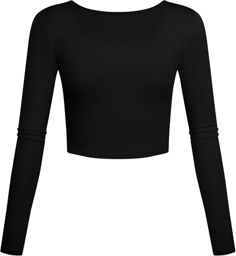 Miniatura 2 de Camisetas cortas ligeras con cuello cuadrado, manga larga, ajustadas, básicas, para mujer