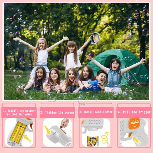 Miniatura 4 de Panacare - Paquete de 2 pistolas de burbujas, fabricante automático de burbujas con 10 agujeros/iluminación, juguete para hacer burbujas para niños