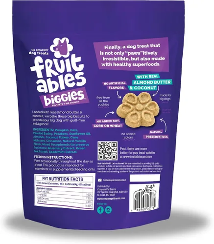 Miniatura 11 de Fruitables Biggies Galletas para Perros, Golosinas de Calabaza para Perros, Galletas Saludables para Perros, Golosinas Crujientes, Sin Trigo, Maíz