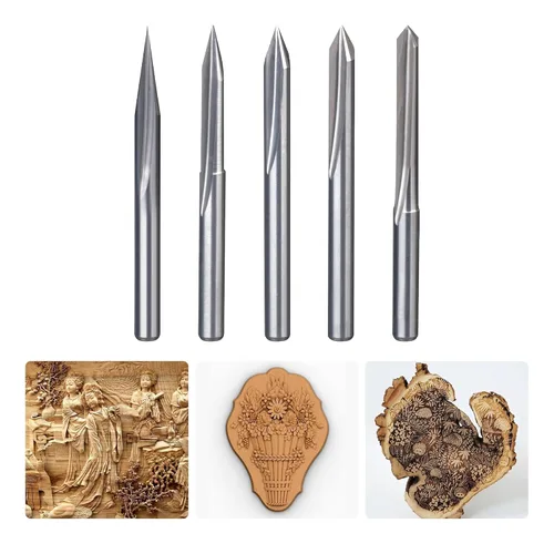 Miniatura 10 de HUHAO 5 piezas de brocas de grabado CNC, brocas en V de 60 grados con vástago recto de 2 hélices de 1/8" y punta de 0.1mm de carburo