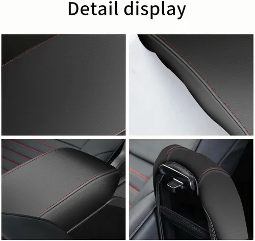 Miniatura 7 de AOMSAZTO Fundas de consola para Hyundai Tucson 2016 2017 2018 2019 2020 2021 Fundas para reposabrazos Hyundai Tucson negras con costuras rojas