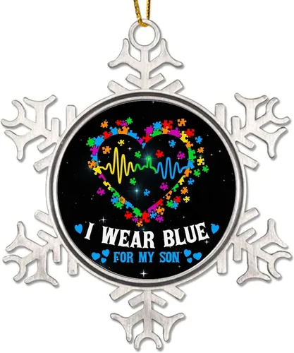 Miniatura 9 de Live Love Accept Autism Heartbeat Adornos para árbol de Navidad, decoración de autismo, rompecabezas divertido para colgar en Navidad