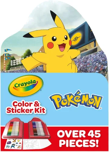 Crayola Kit de arte Pokémon para niños (45 piezas), páginas y calcomanías de libros para colorear de Pokémon, regalos para niños, kit de