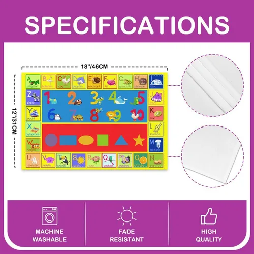 Miniatura 4 de Juego de 4 manteles individuales de aprendizaje educativo para niños, de 12 x 18 pulgadas, con números del alfabeto ABC, juego de 4 manteles