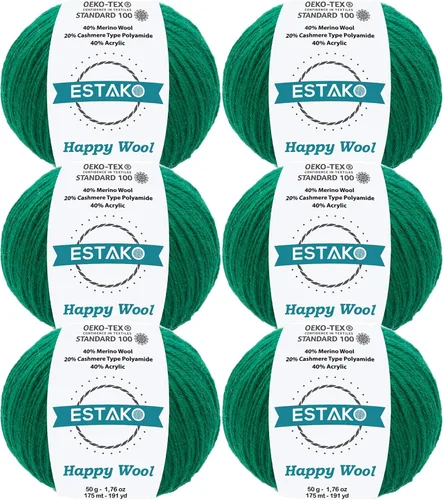 Miniatura 44 de Estako Happy Wool (paquete de 2 madejas) 40% lana merino 20% cachemira tipo poliamida 40% acrílico peso fingering hilo suave para tejer y crochet