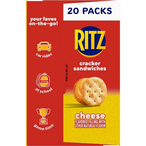 Miniatura 16 de RITZ Galletas tipo sándwich de queso, aperitivos para el almuerzo, 20 paquetes de bocadillos (6 galletas por paquete)