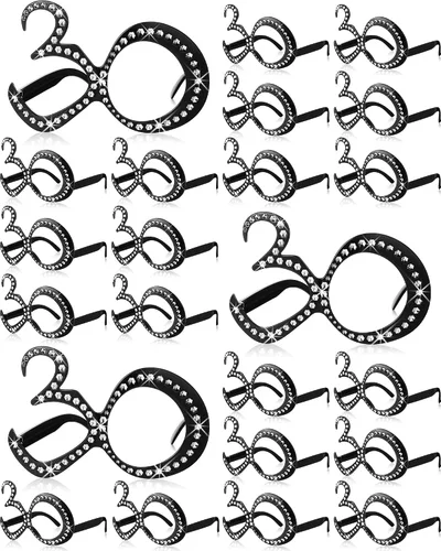 Huwena 24 Pairs Birthday Glasses Number Crystal Frame Costume Sunglasses Novelty Eyewear Photo Booth Props Party Favors