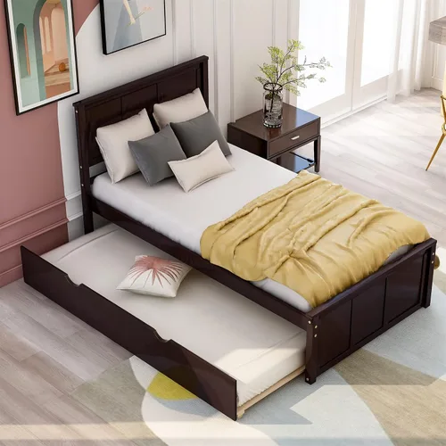 Miniatura 8 de Harper & Bright Designs Base de cama individual con plataforma nido para niños, cama individual con cama nido extraíble de madera maciza