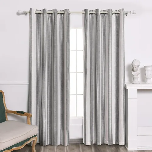 Miniatura 58 de DriftAway Chris Linen - Cortinas opacas con capa térmica y reductora de sonido, 63 pulgadas de largo para dormitorio, cortinas estampadas a rayas