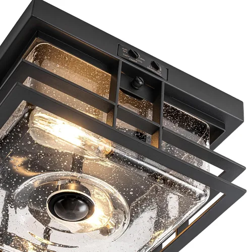Miniatura 6 de Luces de techo para exteriores con sensor de movimiento, color negro, actualizadas del anochecer al amanecer, montaje empotrado, 2 luces cerca