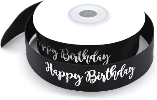 Miniatura 3 de Cinta negra con escritura plateada - Decoración de feliz cumpleaños para cumpleaños (negro)