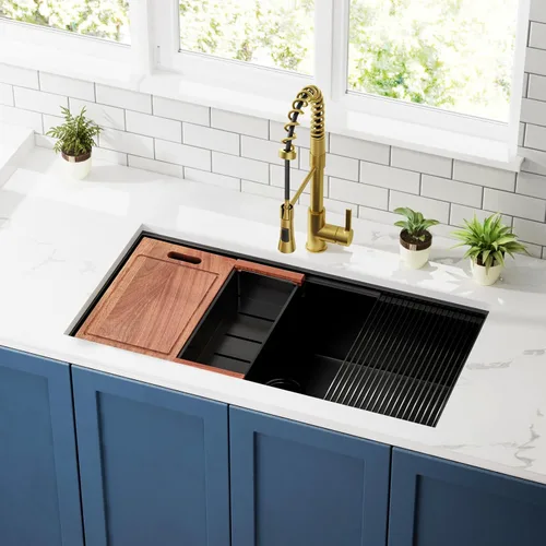 Miniatura 7 de Fregadero de cocina de 30 pulgadas de estación de trabajo bajo encimera - CELAENO Fregadero de cocina hecho a mano de acero inoxidable de calibre 18