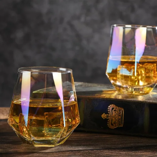 Miniatura 6 de Juego de 4 copas de vino sin tallo (10 onzas), cristalería iridiscente, moderna copa de vino arcoíris para servir vino blanco, vino tinto, cóctel