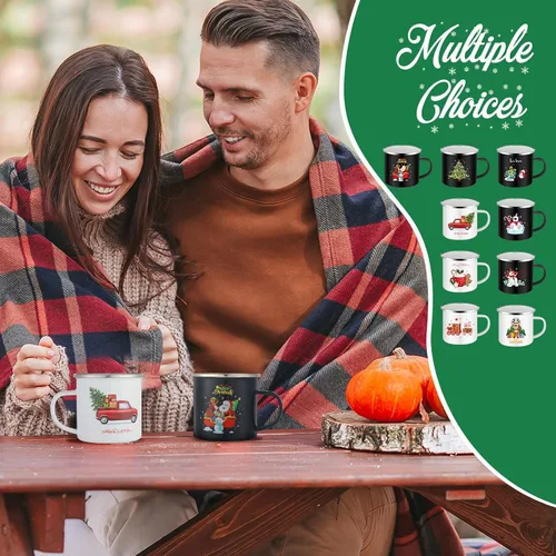 Miniatura 4 de Layhit 9 tazas de Navidad de 12 onzas esmaltadas para café, tazas de cerámica para vacaciones de invierno, tazas divertidas de Navidad, regalos