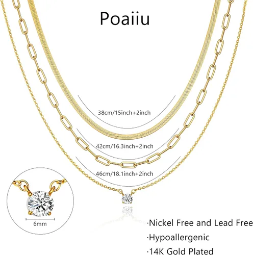 Miniatura 5 de Gargantilla para mujer, delicada cadena de serpiente gruesa chapada en oro de 14 quilates, collar de oro en capas, joyería de oro simple y moderna