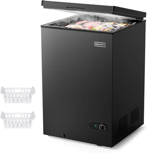 EUHOMY congelador de pecho de 3.5 pies cúbicos con cesta extraíble, pequeño congelador profundo ajustable con 7 termostatos, mini congelador