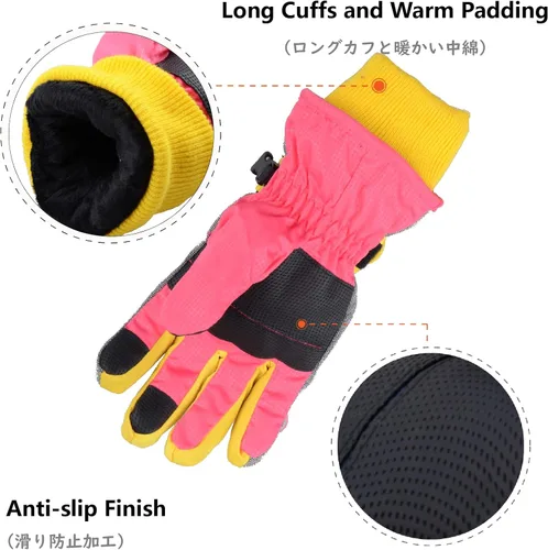 Miniatura 4 de JEELAD Guantes de esquí para niños y niñas, guantes de nieve de invierno, resistentes al viento, guantes de ciclismo para niños y niñas, clima frío